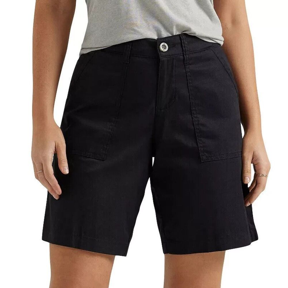 Lee Ultra Lux Comfort Flex-to-Go Utility Bermuda Shorts Womens 4 Black NEW